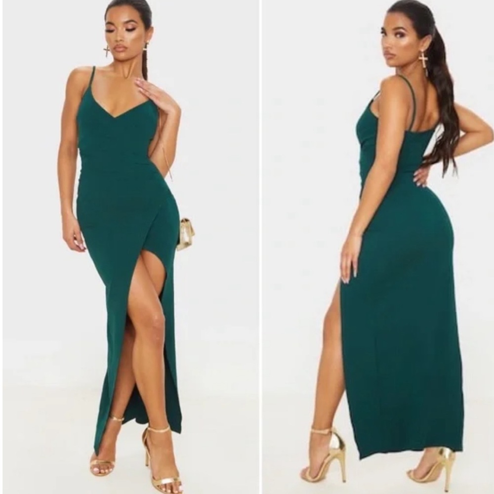 Pretty Little Things Emerald Green Wrap Front Dress, size 8